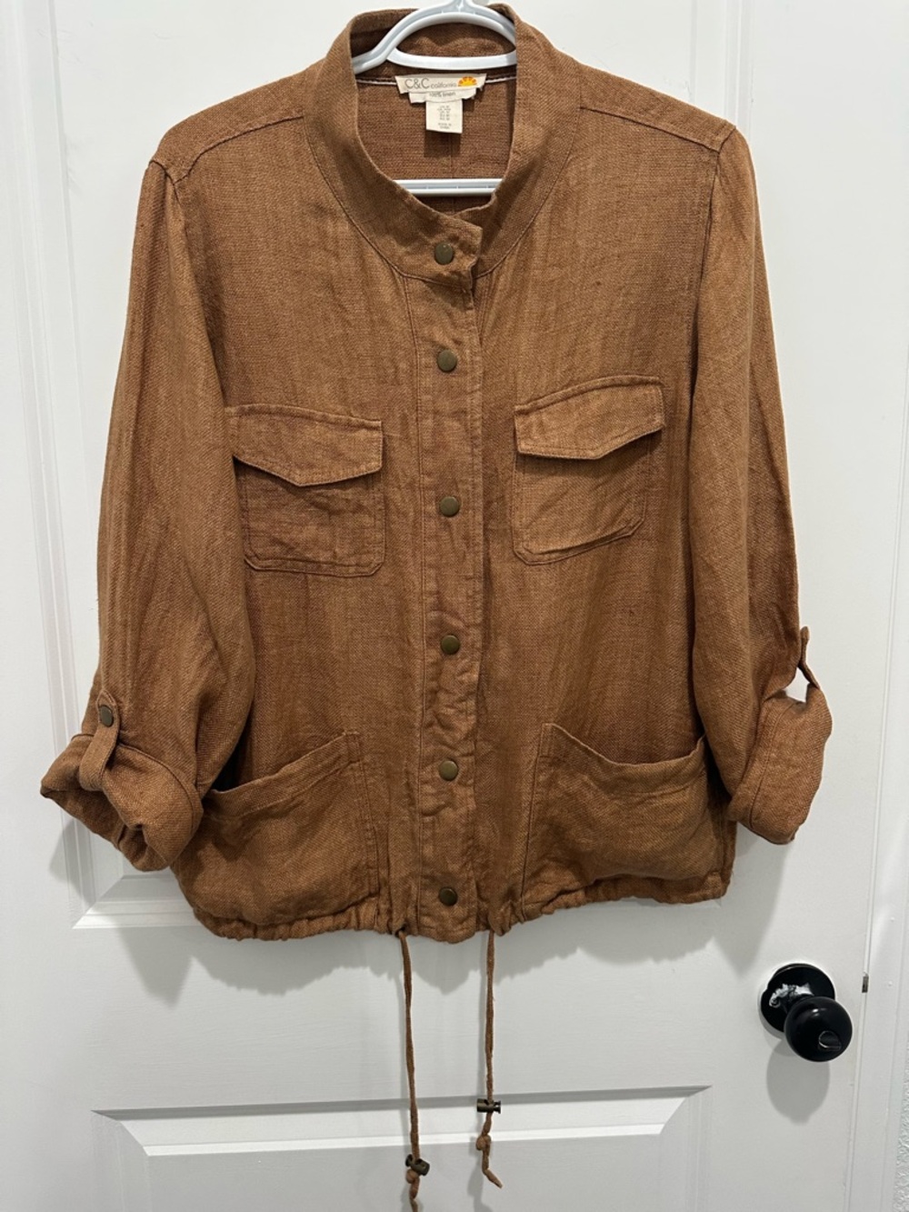 C&C California 100% Linen Brown Utility Drawstring Jacket